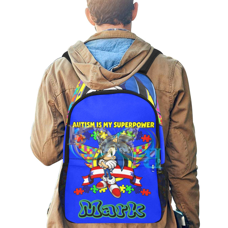Mark’s Blue Bookback Fabric Backpack With Side Mesh Pockets (Model 1659) Backpack-Mesh (1659)