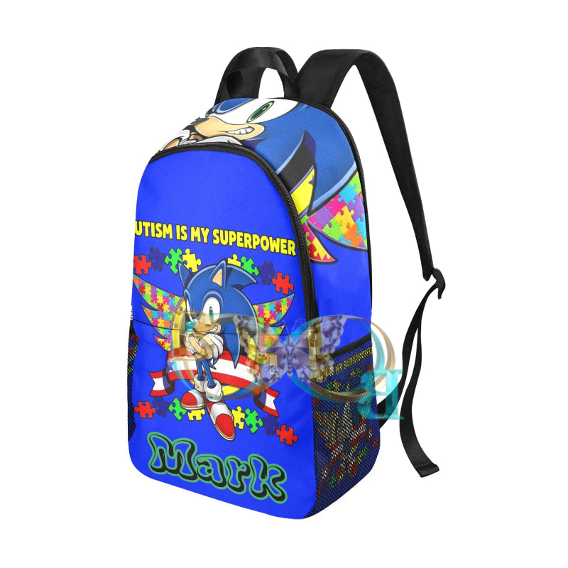 Mark’s Blue Bookback Fabric Backpack With Side Mesh Pockets (Model 1659) Backpack-Mesh (1659)