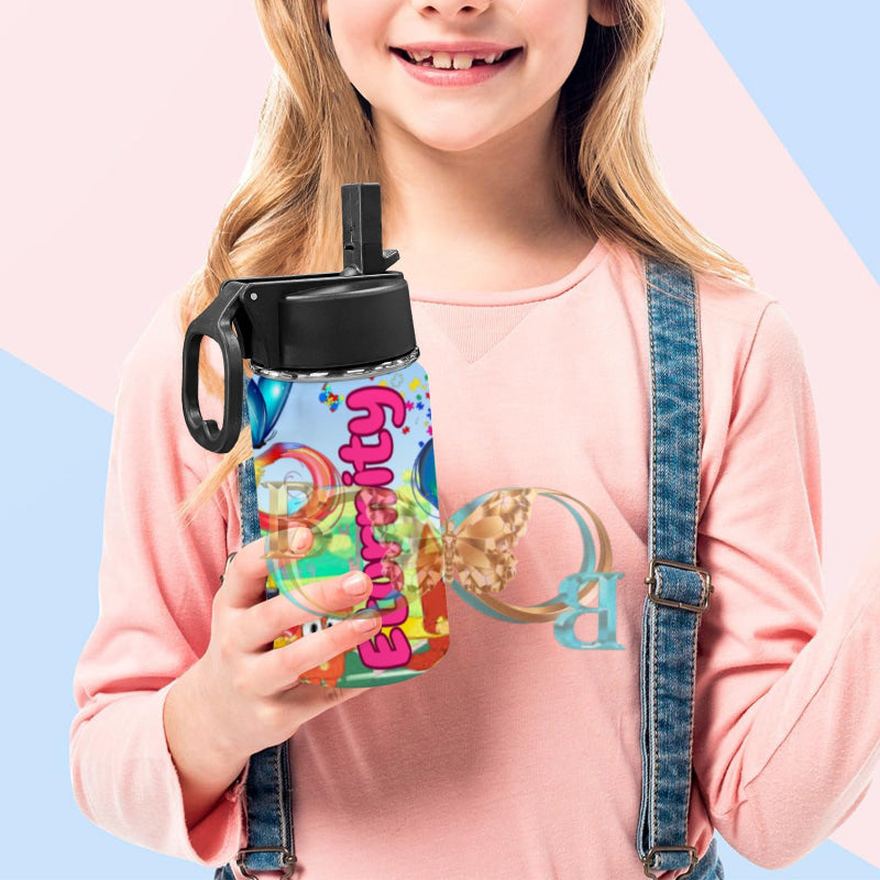 Eturnity Personalized Cup Kids Water Bottle With Straw Lid (12 Oz)