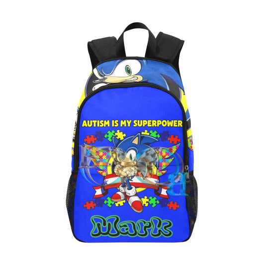 Autism Is My Superpower (Blue) One Size / Mark’s Blue Bookback Fabric Backpack With Side Mesh