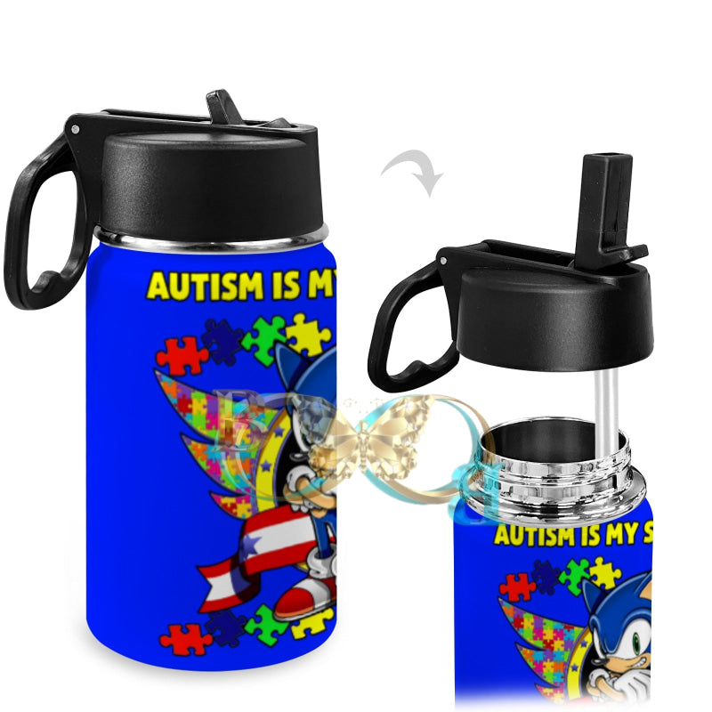 Autism Is My Superpower (Blue) One Size / Mark’s Blue Waterbottle Kids Water Bottle With Straw