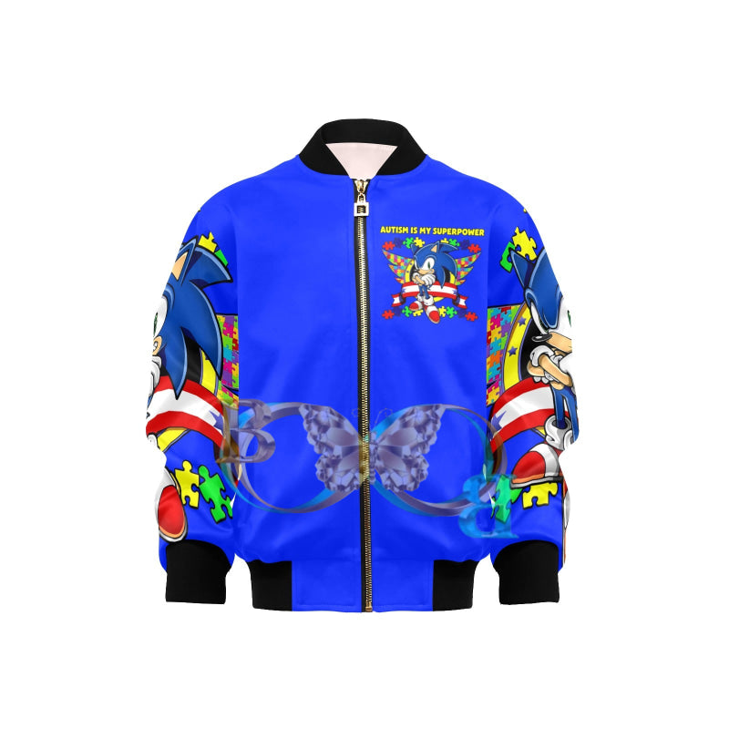 Autism Is My Superpower (Blue) Xs / Mark’s Blue Jacket Kids’ Bomber With Pockets (Model H40)