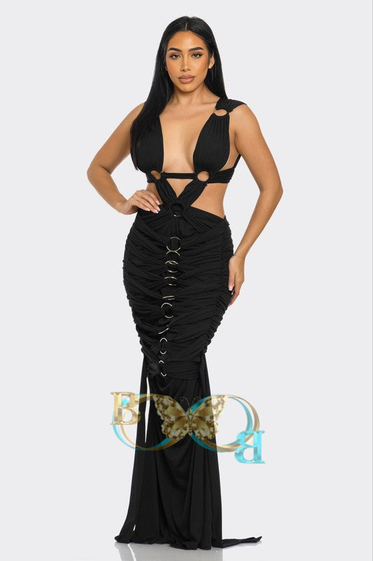 Sahara Mystique Pleated Gown Black / S